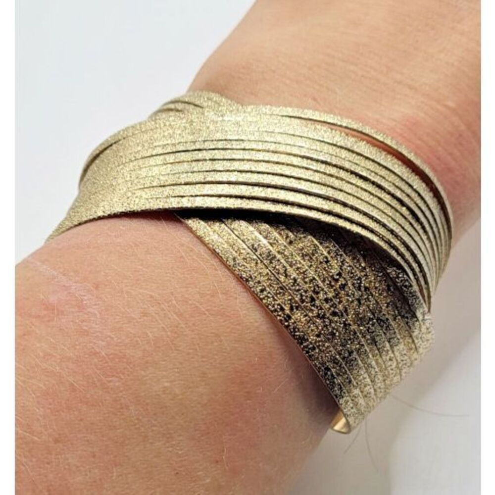Gold Glitter Bangle Bracelet Bohemian 2in wide